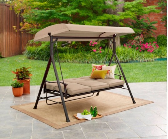 3 person patio swing with canopy in daybed position