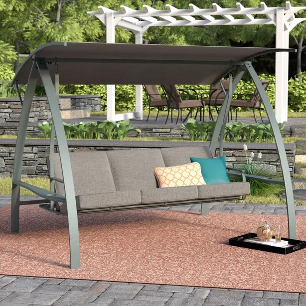 Cushioned 3 person patio swing with canopy and steel frame