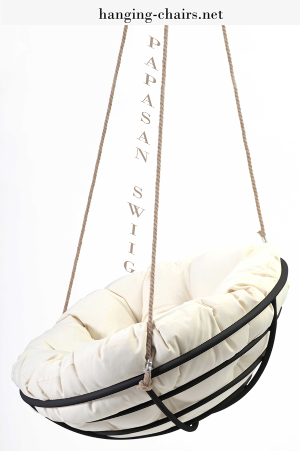 Chaise de papasan suspendue - noir - blanc - cordes