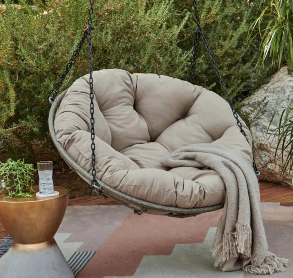 Fauteuil suspendu à balançoire papasan avec coussin