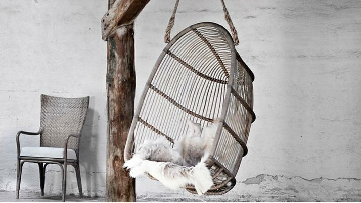 rustic basket rattan swing free hanginf from beam