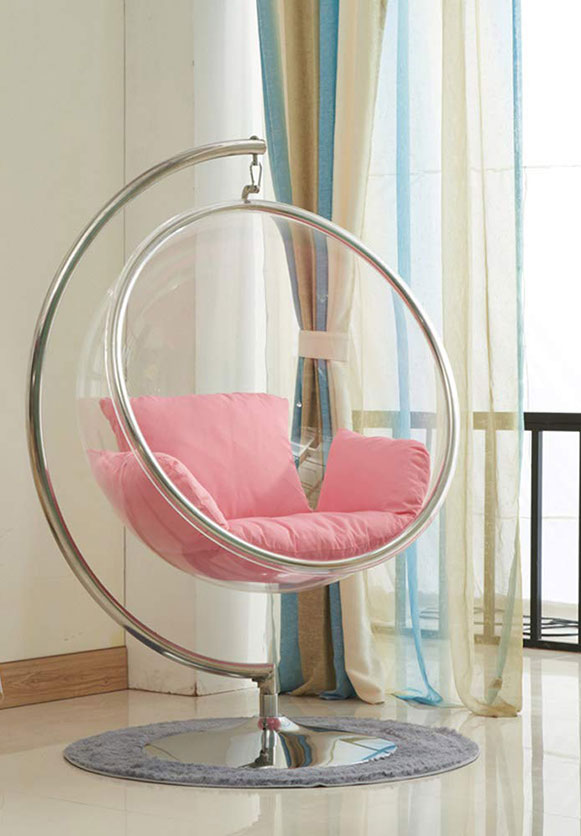 chaise-bulle-replica-with-a-pink-seat-with-stand-for-bedroom