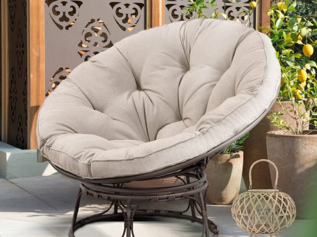 Coussin Fauteuil Papasan Rond 80x80cm Gris - Épais Et Doux Pour Chaise Rotin, Jardin, Balcon & Salon - Confort Ultime